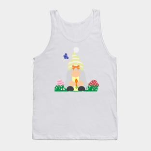 Easter Gnome Orange Ribbon Hat in a Garden Tank Top